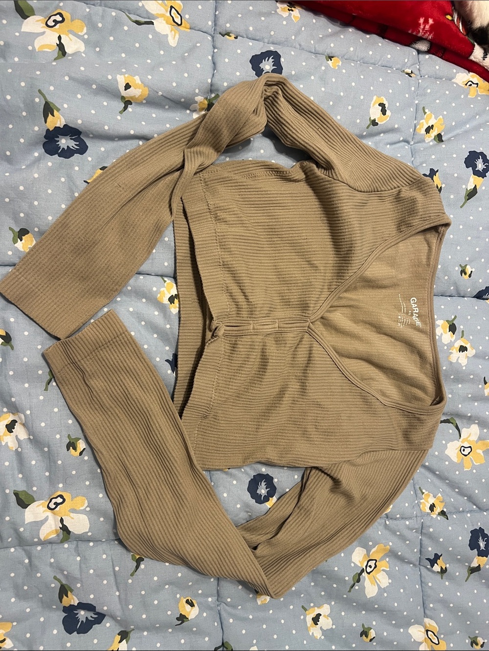 Garage Cropped Ribbed Top in Taupe